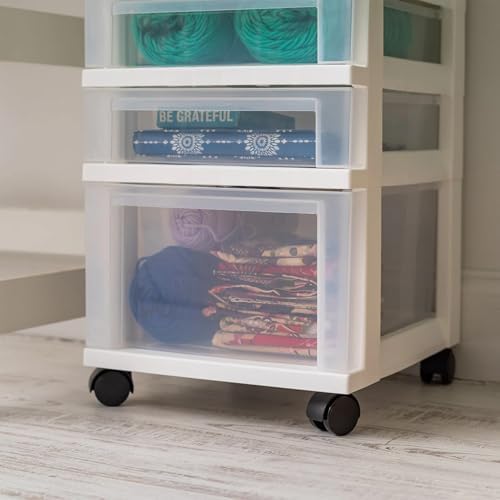 IRIS USA 5-Drawer Rolling Storage Cart with Organizer Top, White/Clear - Image 5