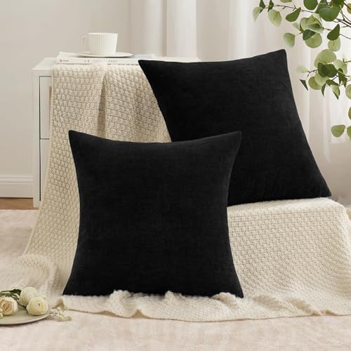 MIULEE Black Chenille Couch Throw Pillow Covers, 20x20 - Image 2