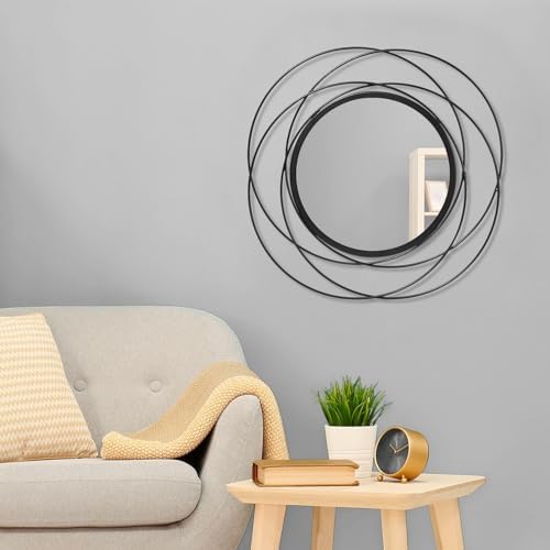 Decorative Mirrors Black Circle Mirror - 20 Inches Round Mirror with Metal Frame, Modern Wall Hanging Mirrors for Living Room, Bedroom, Bathroom, Entryway Black - Image 3