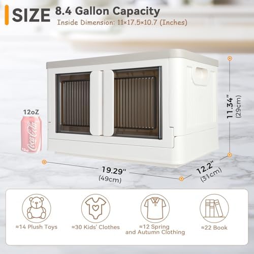 Storage Cabinet with Lids, Foldable Box, 8.4 Gallon (32L), With Double Door and Buckle, Collapsible, Underbed or Countertop Use, Classy For Father and Mother, Mike White - Image 2