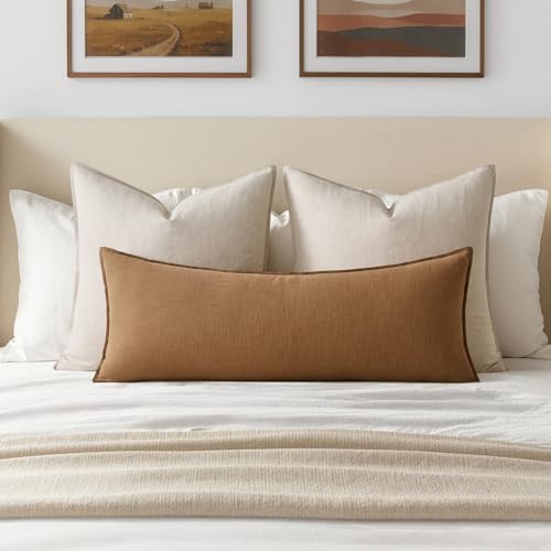 MIULEE Decorative Linen Lumbar Pillow Cover 14x36 Inch Brown - Image 2