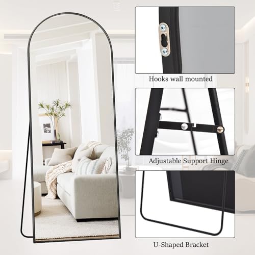 Rowjut Full Length Mirror Arched Floor Length Mirrors, 71"x26" Large Full Body & with Stand & Arch Wall Mounted & Standing Mirror for Bedroom Living Room, Aluminum Frame, Black - Image 5