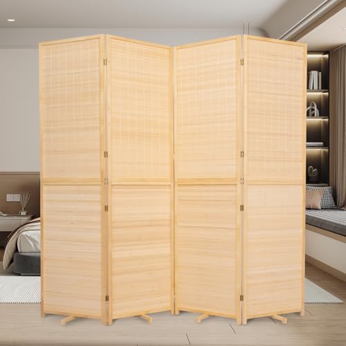 Bamboo Mesh Woven Room Divider 5.6FT,4 Panel Folding Privacy Screen,Beige by JVVMNJLK