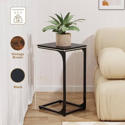 C Shaped End Tables Couch Table TV Trays Set of 2, 11.8" Wide, Black - Image 3