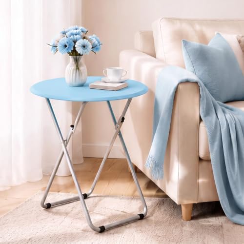 Folding TV Tray Table, Round TV Dinner Trays on Couch, Blue - Image 2