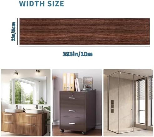 YESUS Dark Grey Wood Grain 3D 10M Wallpaper Frame Removable PVC Waterproof Peel and Stick Wallpaper,Bathroom Frame Sticker Wall Decor (Brown, 2" x 393") - Image 2