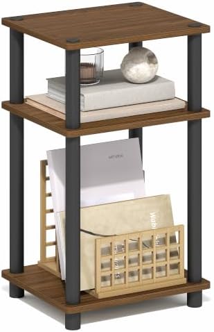 Furinno JUST Toolless 3-Tier Side Table, Open Shelf End Table, Warm Walnut by Furinno-FitsYourSpaceFitsYourBudget