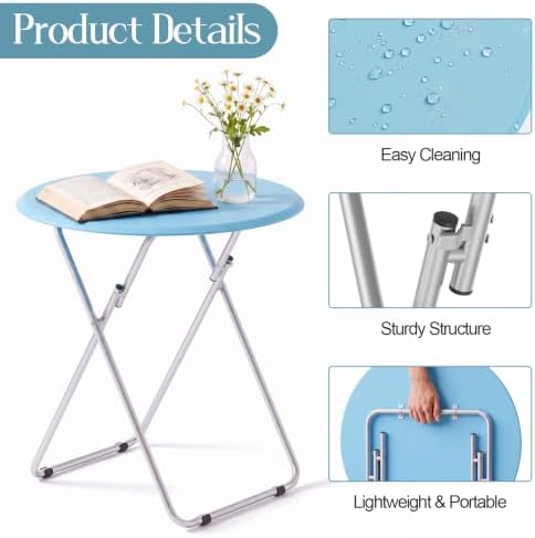 Folding TV Tray Table, Round TV Dinner Trays on Couch, Blue - Image 4