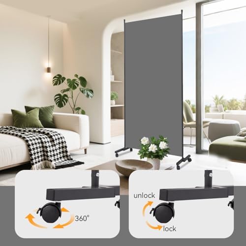 Folding Room Divider W/Wheels,Heavy Duty Base Privacy Screen Separator - Image 5