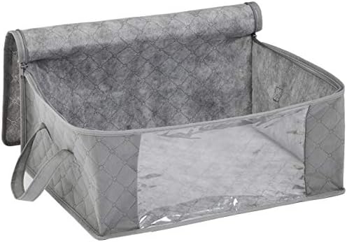 Amazon Basics Foldable Large Clothes Storage Bags with Clear Window & Carrying Handles, Closet Organizers, Zipper, 3-Pack, Gray - Image 2