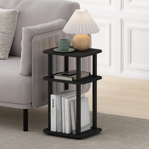 Furinno JUST 3-Tier Telephone Table, Turn-N-Tube Toolless Side Table with Open Shelf, Round Curve Corner Night Stand, Bedside Table, for Living Room, Bedroom, Americano - Image 2