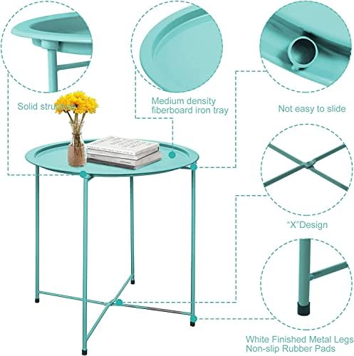 Garden 4 you End Table Set of 2, Outdoor Side Table, Small Patio Table Metal Side Table, Round Folding Side Table, for Outdoor and Living Room,Green - Image 5