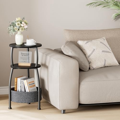 Small Round Side Table for Living Room with Storage Basket, 11.81in - Image 2
