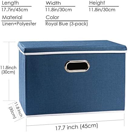 PRANDOM Large Collapsible Storage Bins with Lids [3-Pack] Fabric Foldable Storage Boxes Organizer Containers Baskets Cube with Cover for Home Bedroom Closet Office Royal Blue(17.7x11.8x11.8) - Image 6