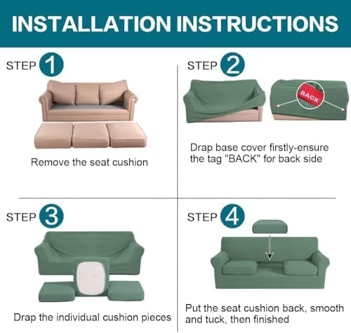 Turquoize 4 Piece Sofa Covers for 3 Cushion Couch Sofa Slipcover Soft Couch Cover for Dogs Washable Furniture Cover with 3 Individual Large Cushion Covers Feature Fabric (Large Sofa, Loden Frost) - Image 6