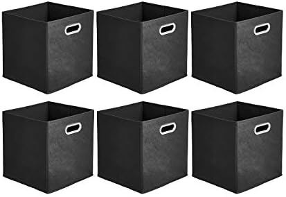 Amazon Basics Collapsible Cube Storage Bins, Space-Saving, Organizing Fabric Bins with Handles, 10.5" x 10.5" x 11", Black, 6-Pack by AmazonBasics