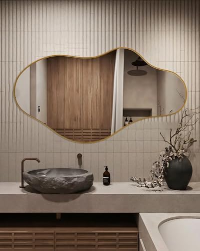 Irregular Wall Mirror 20"X 36" Asymmetrical Gold Bathroom Mirror Abstract Decorative Wall Hanging Mirror for Bedroom, Living Room, Bathroom, Entryway, Hallway - Image 4