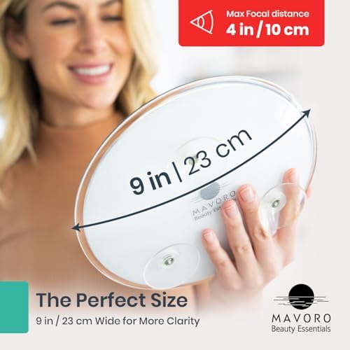 Mavoro 9" Magnifying Makeup Mirror | 3 Strong Suction Cups | Portable | 10X - Image 3