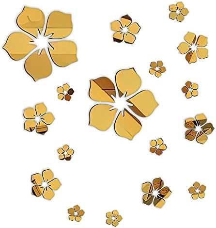 Philbinden Acrylic Mirror Floral Wall Stickers Self Adhesive Mirror Wall Decor Removable Mirror Decor 3D Flower DIY Wall Sticker for Living Room Bedroom Bathroom (Gold) by Philbinden