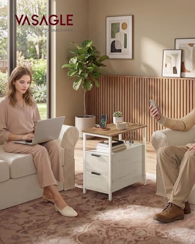VASAGLE Side End Table with Charging Station, Slim Nightstand with Storage - Image 2