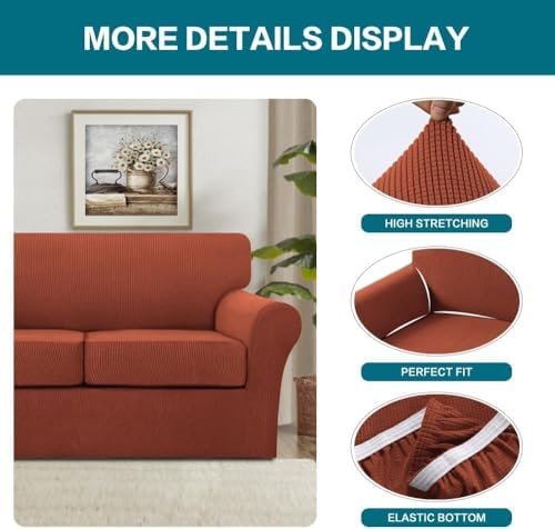 Turquoize 4 Piece Sofa Covers for 3 Cushion Couch Sofa Slipcover Soft Couch Cover for Dogs Washable Furniture Cover with 3 Individual Large Cushion Covers Feature Fabric (Large Sofa, Rust) - Image 4