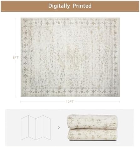 8x10 Washable Area Rugs for Living Room,Bedroom,Dining Room- Neutral Beige - Image 2