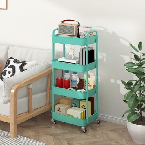 Sywhitta 4-Tier Plastic Rolling Utility Cart with Wheels for Storage,Green - Image 5
