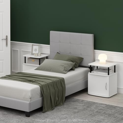 Furinno Jaya Side Table Set of 2, 2-Tier Open Shelf End Table with Door Cabinet, Soft-Edges Night Stand, Bedside Table, for Living Room, Bedroom, White - Image 2