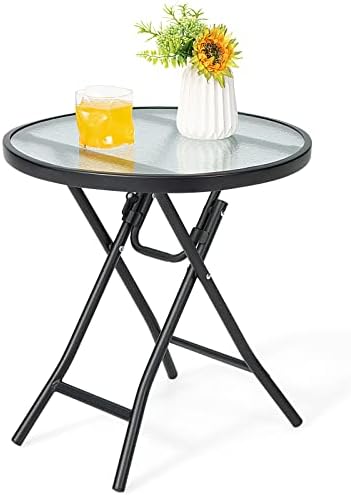 GIANTEX Round Folding Side Table, Patio Table w/Tempered Glass Tabletop by Giantex