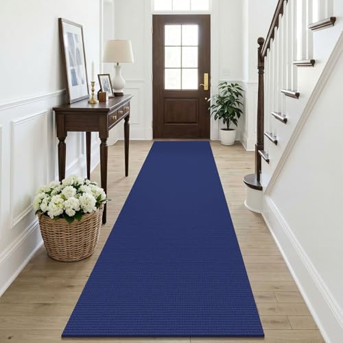 KOZYFLY Cotton Runners Rugs for Hallway 2.5'x10', Washable Runner Rug, Woven Non Slip Kitchen Runner, Braided Entryway Rug, Floor Carpet for Entry, Aisle, Hall, Deep Navy Blue by KOZYFLY