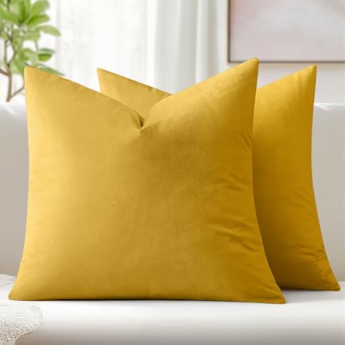 MIULEE Velvet Throw Pillow Covers 18x18 Inch Pack of 2 Lemon Yellow by MIULEE