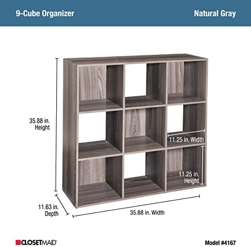 ClosetMaid Cubeicals 9 Cube Storage Shelf Organizer Bookshelf, Stackable, Square Shape, Easy Assembly, Wood, Natural Gray Finish - Image 3