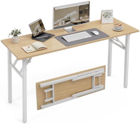 XBurmo Folding Desk Foldable Table, No Assembly 55.1" Foldable Desk Space-Saving Workstation for Small Space, Computer Table, Flat Storage for Home Office, Bedroom, Dorm, Study Room, Light Maple by XBurmo