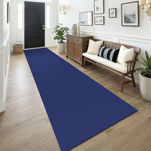 KOZYFLY 3x14 Runners Rugs for Hallway, Long Washable Runner Rug, Non Slip Rubber Backed Kitchen Runner, Flatweave Entryway Rug, Floor Carpet for Entry, Aisle, Hall, Deep Navy Blue by KOZYFLY