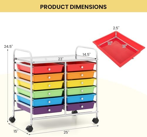 Giantex 12 Drawers Rolling Cart, Mobile Storage Drawer Cart, Classroom Organizer Cart for Office School Supplies Tools Scrapbook Paper Craft Small Printer, Utility Cart on Wheels, Multicolor - Image 3