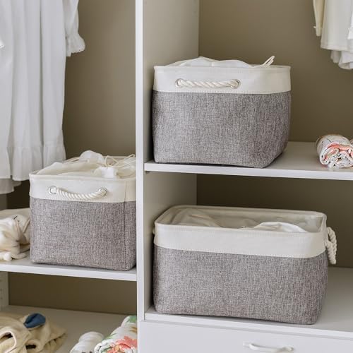 TheWarmHome Storage Baskets for Organizing, X Large - 3 Pack 17.7L×13.8W×9.8H in Foldable Storage Bins for Shelves, Fabric Storage Box for Closet Nursery Toy Gift (White & Grey) - Image 3