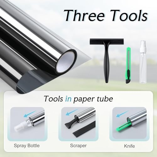 DOWELL One Way Window Privacy Film, Window Tint with Tools, Black Silver - Image 2