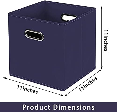 Navy Blue Fabric Storage Bins, 11x11x11, Set of 6, Foldable Cube Bins for Cloth or Accessory Storage - Image 2