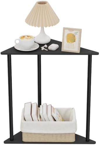 Yawinhe Triangle Metal End Table,2-Tier Small Corner Table,Black,1 Pack by Yawinhe