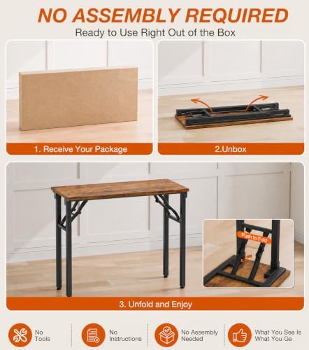 XBurmo Folding Desk Foldable Table, No Assembly 35.8" Foldable Desk Space-Saving Workstation for Small Space, Computer Table, Flat Storage for Home Office, Bedroom, Dorm, Study Room, Rustic Brown - Image 3