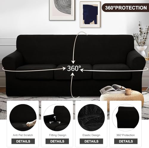 U-NICE HOME 4 Pieces Stretch Couch Cover Sofa Slipcover, Black - Image 4