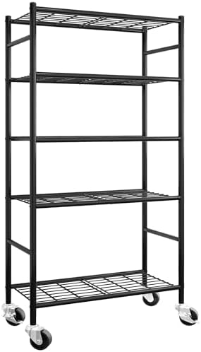 Sakugi 5-Tier Storage Shelves 33.1" x12.6" x73.5" Black with Wheels by Sakugi