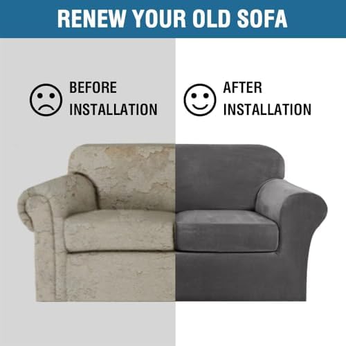 H.VERSAILTEX High Stretch Sofa Slipcover 4 Piece Cover Velvet Furniture Protector Form Fit Thick Velvet Extra Large Sofa Cover for 3 Cushion Couch Width Up to 97 Inch (Large Sofa, Grey) - Image 7