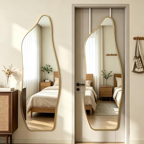 48"x16" Full Length Door Mirror, Dolphin Hanging Mirror, Gold by JAWGLOW