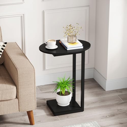 Hosfais Small Side Table End Table, C-Shaped Wood Coffee Table TV Tray for Eating Couch Tables for Small Space, Living Room, Bedroom, Couch (Black 2 Pack) - Image 2
