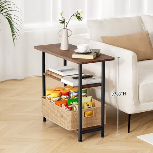 SLEEPING LAMB Side Table for Living Room, 3-Tier End Table for Small Space with Wide Storage Tabletop, Rustic Brown Narrow Nightstand for Bedroom, Sofa Couch - Image 2