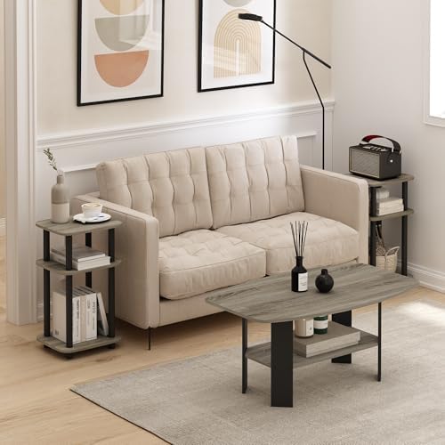 Furinno JUST 3-Tier Telephone Table Set of 2, Turn-N-Tube Toolless Side Table with Open Shelf, Round Curve Corner Night Stand, Bedside Table, for Living Room, Bedroom, French Oak - Image 2