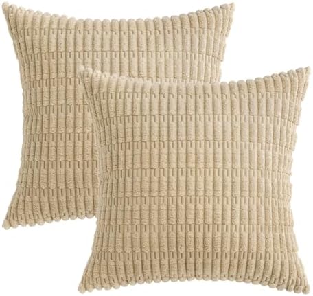 MIULEE Euro Sham Corduroy Decorative Throw Pillow Covers 22x22 Tan Set of 2 - Image 6