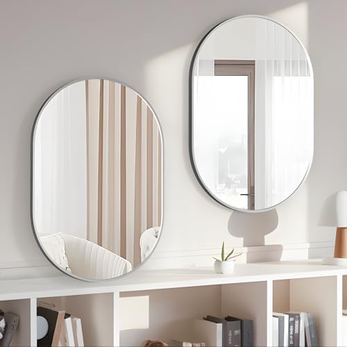 Oval Bathroom Mirror Wall Vanity Oval Mirrors, 2 Pieces 20"x30" Silver Bathroom Mirrors for Over Sink Pill Mirrors Capsule Wall Mounted Mirror, Modern Mirror with Metal Frame for Wall Decor - Image 4