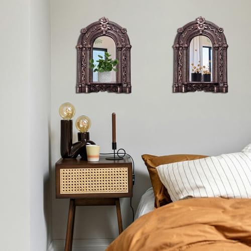 2 Set Vintage Candle Wall Sconce for Home Decor Living Room Bedroom Office Wood Antique Mirrored Victorian Mounted Candlestick Wall Holder Relief Hanging Decor -Brown 11.8in - Image 4